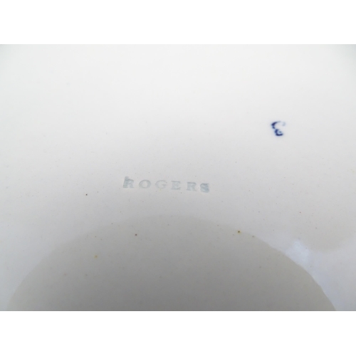 61 - A 19thC Rogers blue and white plate decorated in the Camel pattern. Impressed mark under. Approx. 10... 