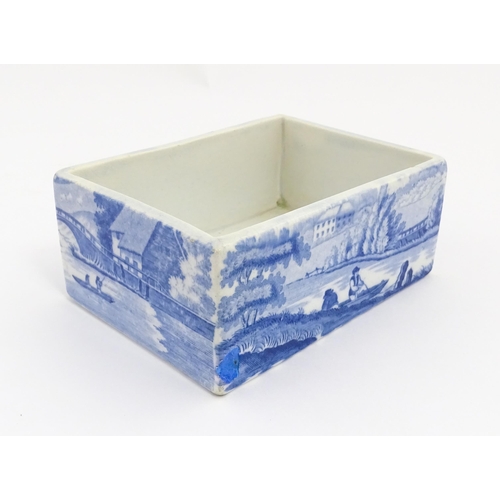 69 - A 19thC blue and white box / dish of rectangular form decorated in the Nuneham Courtenay pattern. Ap... 