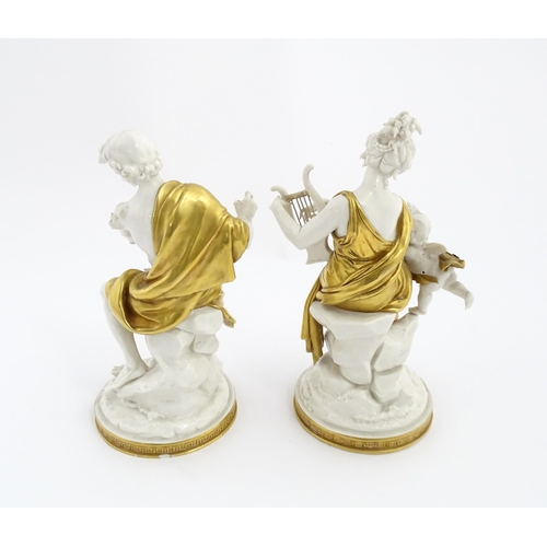 98 - A pair of Italian Capodimonte classical figures, one depicting a woman playing a lyre, the other dep... 