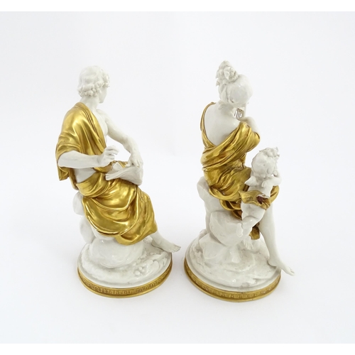 98 - A pair of Italian Capodimonte classical figures, one depicting a woman playing a lyre, the other dep... 