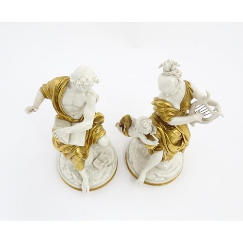 98 - A pair of Italian Capodimonte classical figures, one depicting a woman playing a lyre, the other dep... 