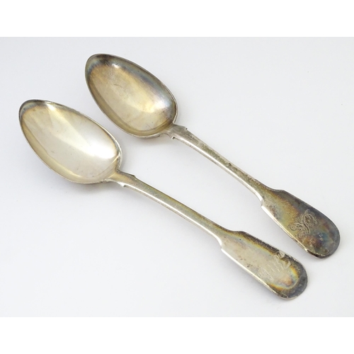 286 - Two 19thC silver fiddle pattern tablespoons. One Hallmarked London 1833 maker Jonathan Hayne and one... 