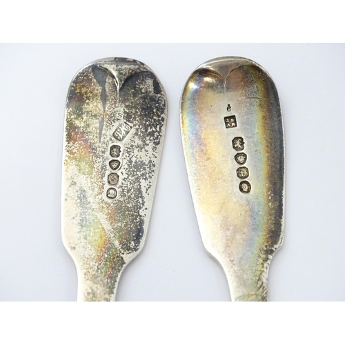 286 - Two 19thC silver fiddle pattern tablespoons. One Hallmarked London 1833 maker Jonathan Hayne and one... 