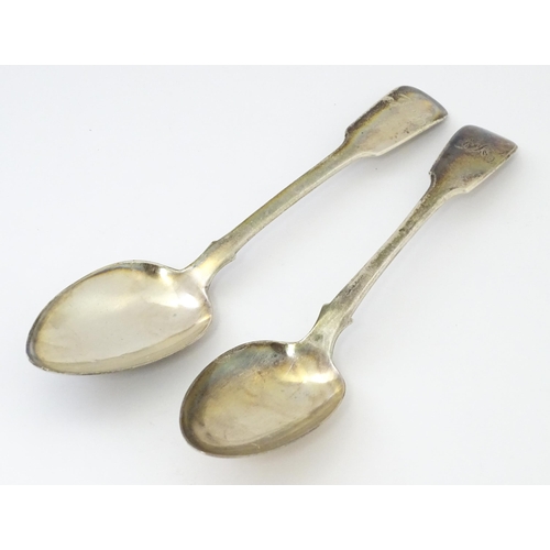 286 - Two 19thC silver fiddle pattern tablespoons. One Hallmarked London 1833 maker Jonathan Hayne and one... 