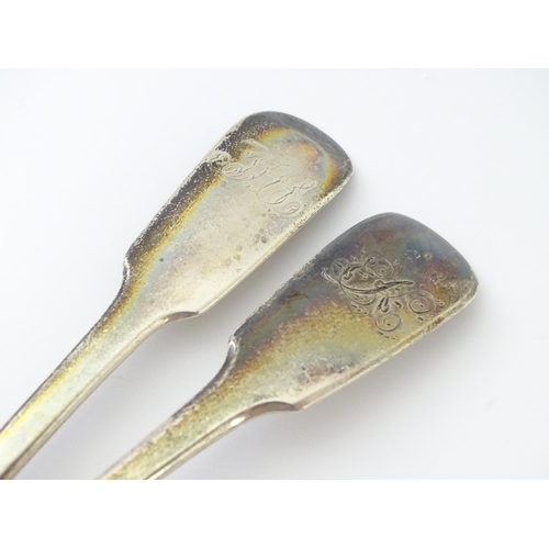 286 - Two 19thC silver fiddle pattern tablespoons. One Hallmarked London 1833 maker Jonathan Hayne and one... 