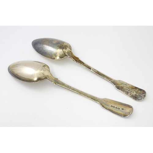 286 - Two 19thC silver fiddle pattern tablespoons. One Hallmarked London 1833 maker Jonathan Hayne and one... 