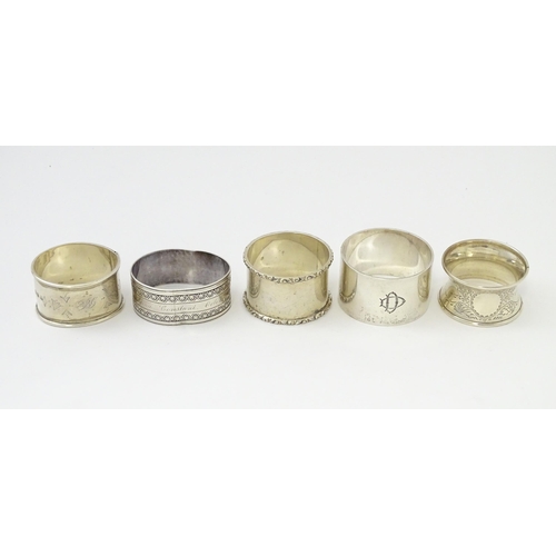 291 - Five assorted Victorian and later silver napkin rings (5)