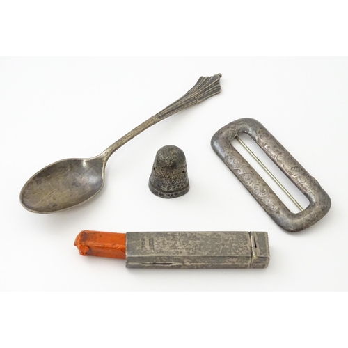 312 - A quantity of silver items to include a sealing wax holder with vesta / match keep to one end and st... 