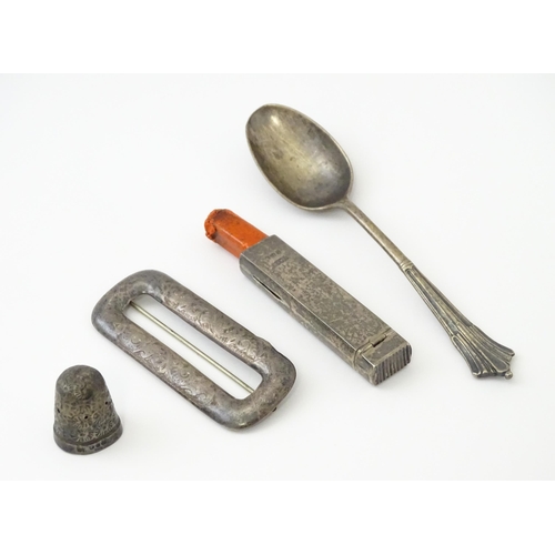 312 - A quantity of silver items to include a sealing wax holder with vesta / match keep to one end and st... 