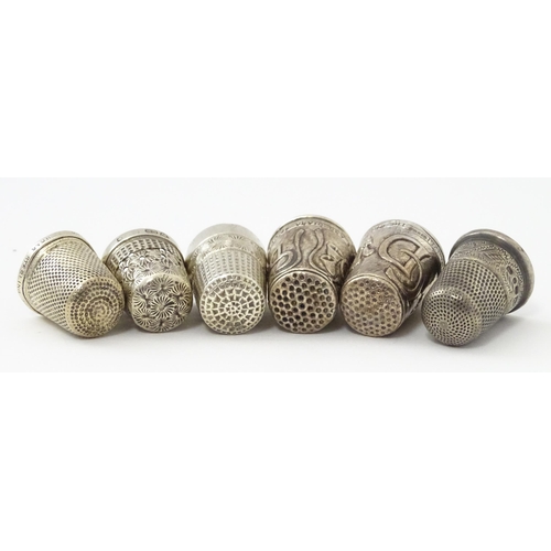 317 - 6 assorted silver thimbles to include examples by Charles Horner, Henry Griffiths & Sons, C C May & ... 