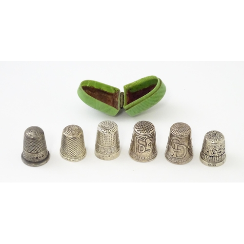 317 - 6 assorted silver thimbles to include examples by Charles Horner, Henry Griffiths & Sons, C C May & ... 