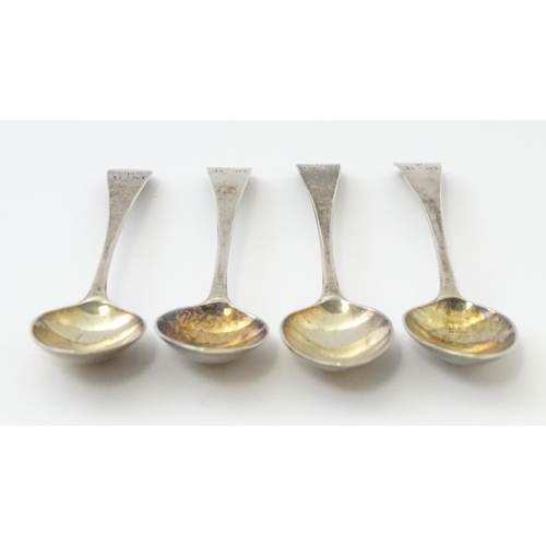 330 - A set of four Geo III old English tea spoons, hallmarked London 1785 maker Samuel Godbehere. Approx ... 