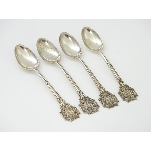 344 - Four teaspoons with insignia to handles for The society of Miniature Rifle Clubs and bearing motto '... 