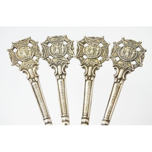 344 - Four teaspoons with insignia to handles for The society of Miniature Rifle Clubs and bearing motto '... 