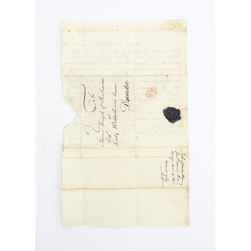 957 - An 18thC handwritten letter addressed to James Smyth of Balharrie Esq. at Lady Wedderburns house, Du... 