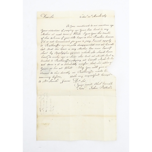 957 - An 18thC handwritten letter addressed to James Smyth of Balharrie Esq. at Lady Wedderburns house, Du... 