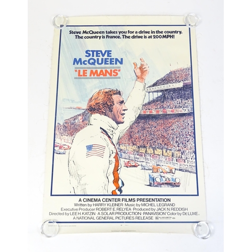 972 - A 20thC cinema promotional poster for the 1971 Steve McQueen film 'Le Mans', on linen backing, appro... 