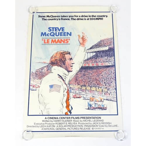 972 - A 20thC cinema promotional poster for the 1971 Steve McQueen film 'Le Mans', on linen backing, appro... 