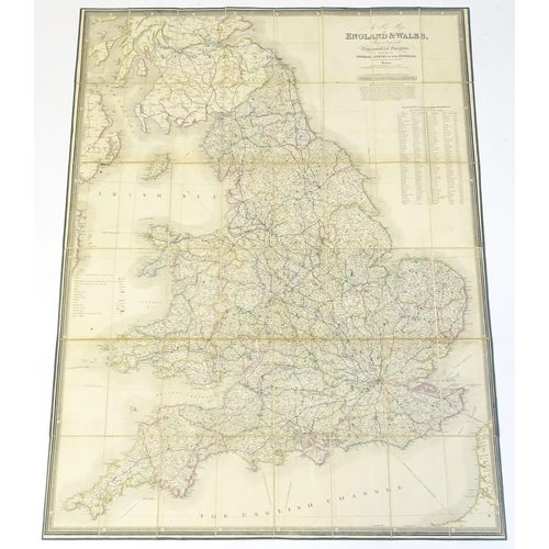 978 - Map: A 19thC engraved map of England and Wales by J. Wyld, London, laid on linen, sectionalised and ... 