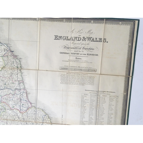 978 - Map: A 19thC engraved map of England and Wales by J. Wyld, London, laid on linen, sectionalised and ... 