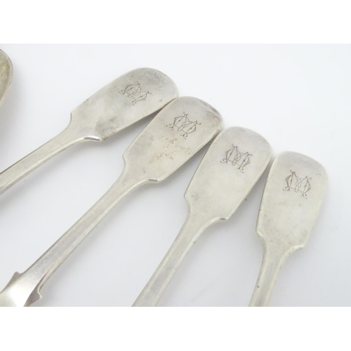 441 - A quantity of Colonial Indian white metal Fiddle pattern cutlery / flatware, maker Hamilton & Co. st... 