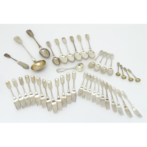 441 - A quantity of Colonial Indian white metal Fiddle pattern cutlery / flatware, maker Hamilton & Co. st... 