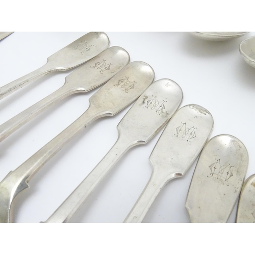 441 - A quantity of Colonial Indian white metal Fiddle pattern cutlery / flatware, maker Hamilton & Co. st... 