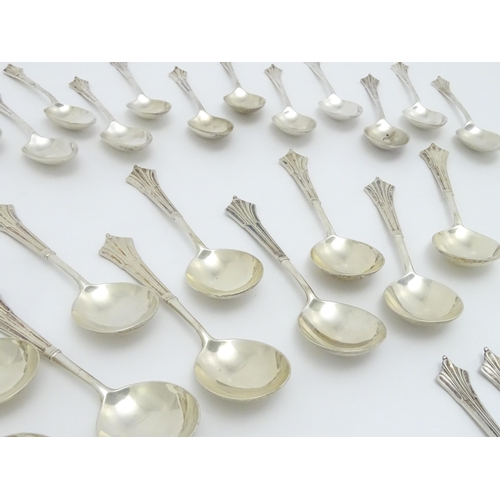 442 - A quantity of Victorian silver Albany pattern cutlery / flatware comprising tablespoons, dessert spo... 