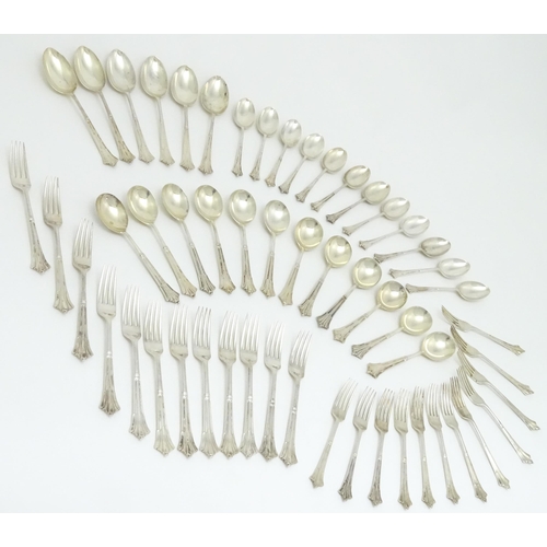 442 - A quantity of Victorian silver Albany pattern cutlery / flatware comprising tablespoons, dessert spo... 