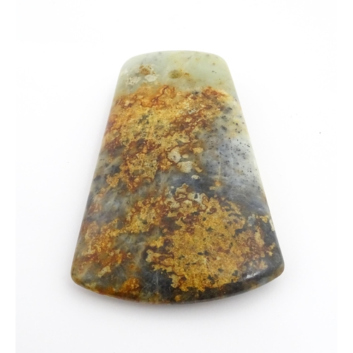 1018 - A Chinese polished jade axehead. Approx. 5