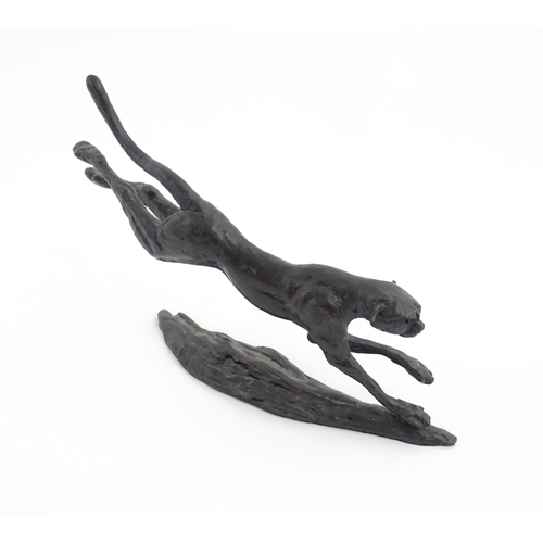 1048 - A 20thC limited edition bronze Flying Cheetah sculpture by Jonathan Sanders. Facsimile signature, an... 