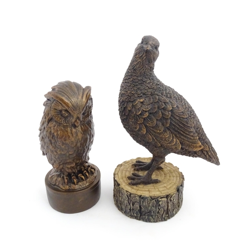 1056 - A 20thC resin model of an owl after Giambologna. Together with a 20thC model of a grouse. Largest ap... 