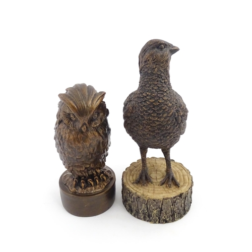 1056 - A 20thC resin model of an owl after Giambologna. Together with a 20thC model of a grouse. Largest ap... 