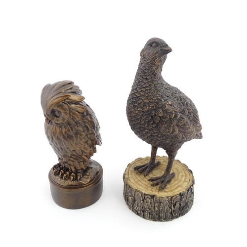 1056 - A 20thC resin model of an owl after Giambologna. Together with a 20thC model of a grouse. Largest ap... 