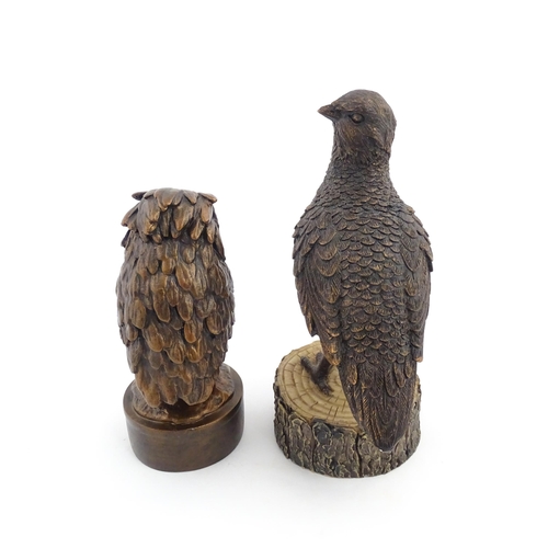 1056 - A 20thC resin model of an owl after Giambologna. Together with a 20thC model of a grouse. Largest ap... 