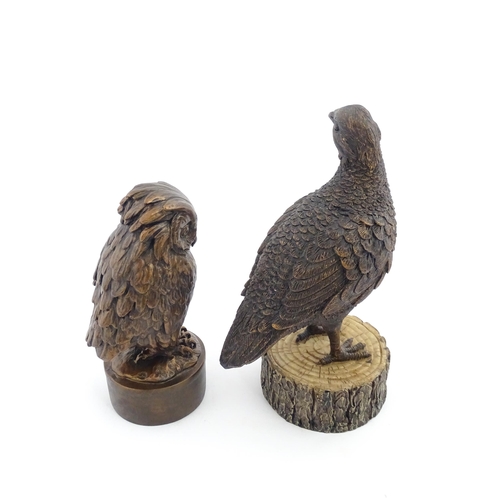 1056 - A 20thC resin model of an owl after Giambologna. Together with a 20thC model of a grouse. Largest ap... 