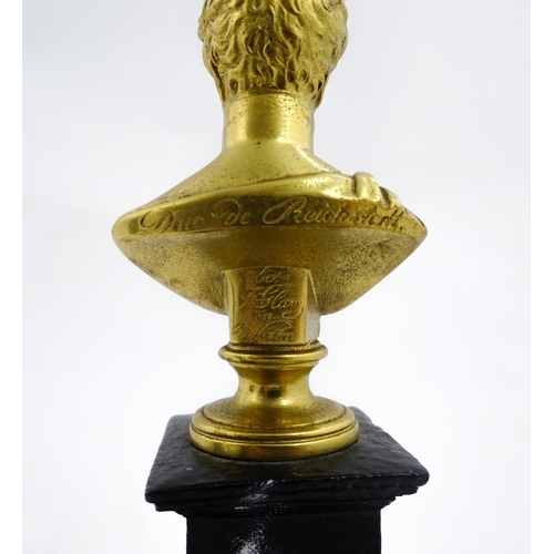 1057 - A 19thC gilt bronze portrait bust depicting Napoleon II, the Duke of Reichstadt on a stepped plinth,... 