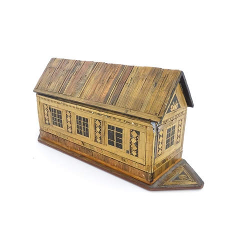 1060 - A 19thC naive straw work Noah's Ark with flat bottom and side opening sliding door. Together with fo... 