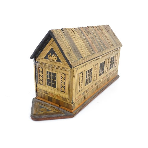 1060 - A 19thC naive straw work Noah's Ark with flat bottom and side opening sliding door. Together with fo... 