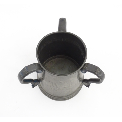 1068 - Rowing Interest : An early 20thC pewter trophy tyg for 1st Trinity Boat Club Trial Eights 1st Divisi... 