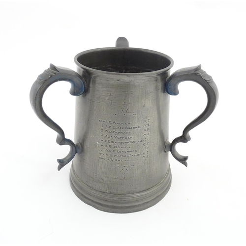 1068 - Rowing Interest : An early 20thC pewter trophy tyg for 1st Trinity Boat Club Trial Eights 1st Divisi... 