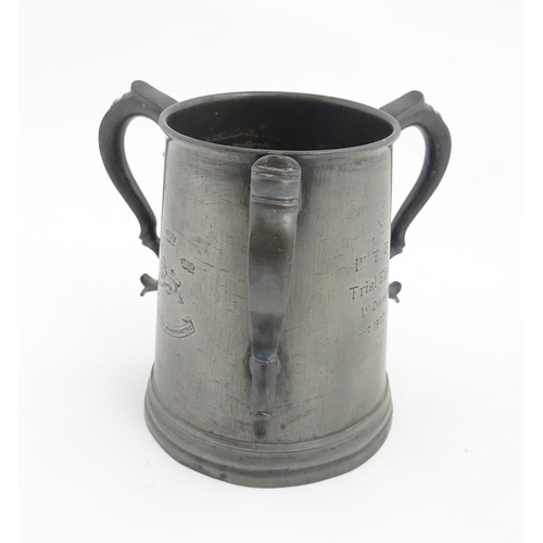 1068 - Rowing Interest : An early 20thC pewter trophy tyg for 1st Trinity Boat Club Trial Eights 1st Divisi... 