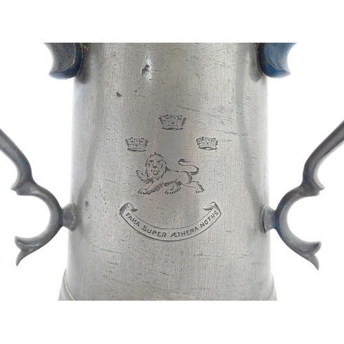 1068 - Rowing Interest : An early 20thC pewter trophy tyg for 1st Trinity Boat Club Trial Eights 1st Divisi... 