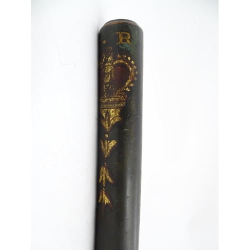 1080 - Local Buckinghamshire Police Interest : A turned wooden truncheon with polychrome decoration titled ... 