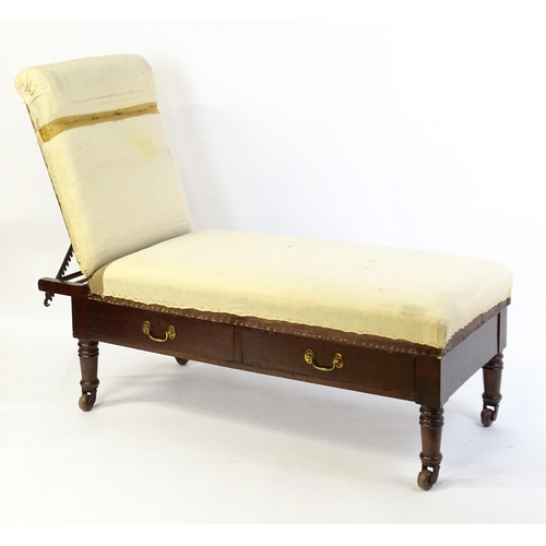 1705 - A Victorian 'Carters Literary Machine' day bed with an adjustable backrest above two short drawers w... 