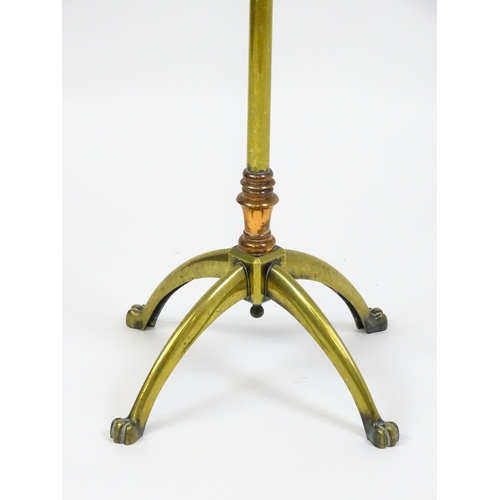 1531 - WAS Benson : An Arts & Crafts brass and copper telescopic oil lamp stand with foliate detail and qua... 