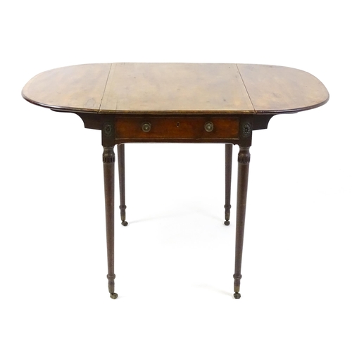 1600 - A George III mahogany Pembroke table with two demi lune leaves above a single short drawer to each e... 