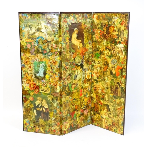 1608 - A Victorian three fold screen with decoupage decoration. 60