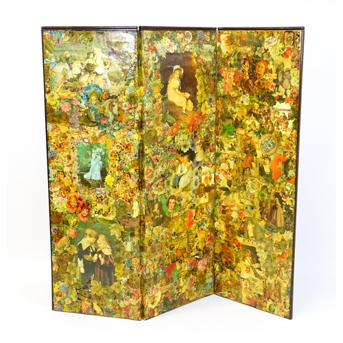 1608 - A Victorian three fold screen with decoupage decoration. 60