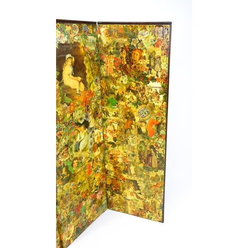 1608 - A Victorian three fold screen with decoupage decoration. 60